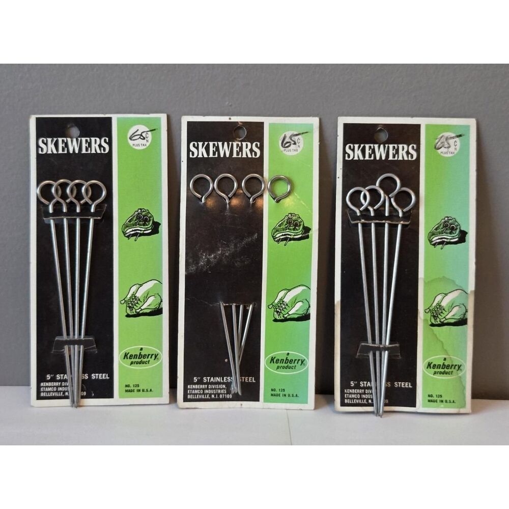 Vintage Set Of 3 Packs Kenberry 5" Stainless Steel Cooking Vegetable Meat Skewer